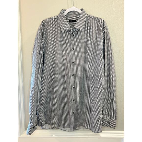 14th & Union Trim Fit Button Front Dress Shirt Geometric Print Grey/White XL - Picture 1 of 9